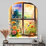 Summer Sunset Floral Window II - Asymmetric Metal Wall Art