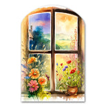 Summer Sunset Floral Window II - Asymmetric Metal Wall Art