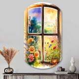 Summer Sunset Floral Window II - Asymmetric Metal Wall Art