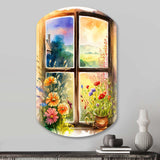 Summer Sunset Floral Window II - Asymmetric Metal Wall Art