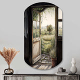 Farm Landscape Through A Door - Asymmetric Metal Wall Art