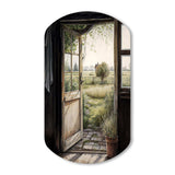 Farm Landscape Through A Door - Asymmetric Metal Wall Art