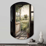 Farm Landscape Through A Door - Asymmetric Metal Wall Art