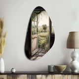 Farm Landscape Through A Door - Asymmetric Metal Wall Art