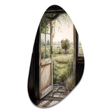 Farm Landscape Through A Door - Asymmetric Metal Wall Art