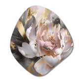 Marble Pink Gold Peony Flower IV - Asymmetric Metal Wall Art