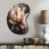 Marble Pink Gold Peony Flower V - Asymmetric Metal Wall Art