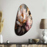 Marble Pink Gold Peony Flower V - Asymmetric Metal Wall Art