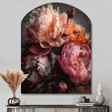 Orange Pink Peonies Blooming - Asymmetric Metal Wall Art