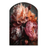 Orange Pink Peonies Blooming - Asymmetric Metal Wall Art