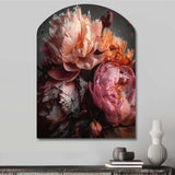 Orange Pink Peonies Blooming - Asymmetric Metal Wall Art