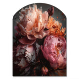 Orange Pink Peonies Blooming - Asymmetric Metal Wall Art