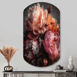 Orange Pink Peonies Blooming - Asymmetric Metal Wall Art