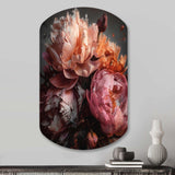 Orange Pink Peonies Blooming - Asymmetric Metal Wall Art