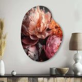 Orange Pink Peonies Blooming - Asymmetric Metal Wall Art