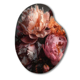 Orange Pink Peonies Blooming - Asymmetric Metal Wall Art