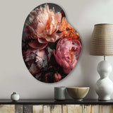 Orange Pink Peonies Blooming - Asymmetric Metal Wall Art