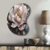 Pink Grey Peonies Blooming I - Asymmetric Metal Wall Art