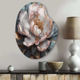 Pink Grey Peonies Blooming I - Asymmetric Metal Wall Art