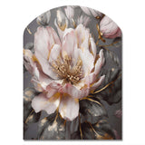 Pink Grey Peonies Blooming III - Asymmetric Metal Wall Art