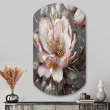 Pink Grey Peonies Blooming III - Asymmetric Metal Wall Art