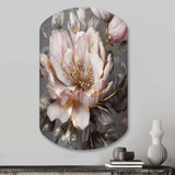 Pink Grey Peonies Blooming III - Asymmetric Metal Wall Art