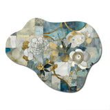 Golden Blue Marble Floral Design II - Asymmetric Metal Wall Art