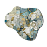 Golden Blue Marble Floral Design II - Asymmetric Metal Wall Art