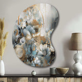 Golden Blue Silky Flower Design II - Asymmetric Metal Wall Art