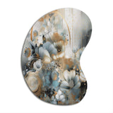 Golden Blue Silky Flower Design II - Asymmetric Metal Wall Art