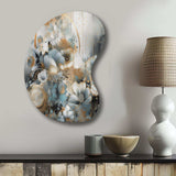 Golden Blue Silky Flower Design II - Asymmetric Metal Wall Art