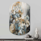 Golden Blue Silky Flower Design II - Asymmetric Metal Wall Art