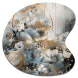 Golden Blue Silky Flower Design II - Asymmetric Metal Wall Art