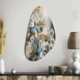 Golden Blue Silky Flower Design II - Asymmetric Metal Wall Art