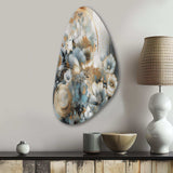 Golden Blue Silky Flower Design II - Asymmetric Metal Wall Art