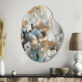 Golden Blue Silky Flower Design II - Asymmetric Metal Wall Art