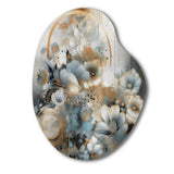 Golden Blue Silky Flower Design II - Asymmetric Metal Wall Art