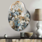 Golden Blue Silky Flower Design II - Asymmetric Metal Wall Art