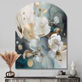 Blue Marble Gold Floral Impressions II - Asymmetric Metal Wall Art