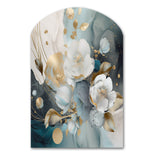 Blue Marble Gold Floral Impressions II - Asymmetric Metal Wall Art