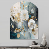 Blue Marble Gold Floral Impressions II - Asymmetric Metal Wall Art