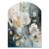 Blue Marble Gold Floral Impressions II - Asymmetric Metal Wall Art