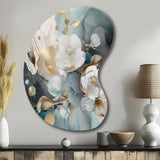 Blue Marble Gold Floral Impressions II - Asymmetric Metal Wall Art