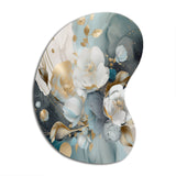 Blue Marble Gold Floral Impressions II - Asymmetric Metal Wall Art