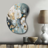 Blue Marble Gold Floral Impressions II - Asymmetric Metal Wall Art