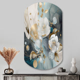 Blue Marble Gold Floral Impressions II - Asymmetric Metal Wall Art