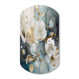 Blue Marble Gold Floral Impressions II - Asymmetric Metal Wall Art