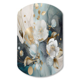 Blue Marble Gold Floral Impressions II - Asymmetric Metal Wall Art