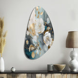 Blue Marble Gold Floral Impressions II - Asymmetric Metal Wall Art