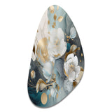 Blue Marble Gold Floral Impressions II - Asymmetric Metal Wall Art